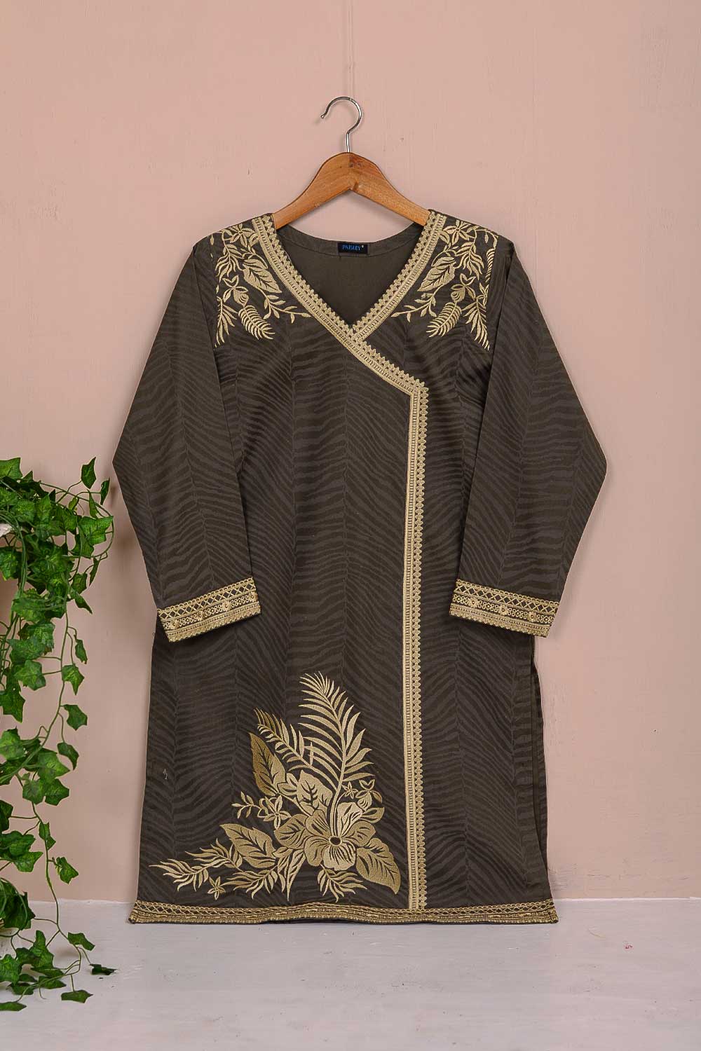 Cambric Embroidered & Printed Kurti - Loop - (P-258-19-Dusty)