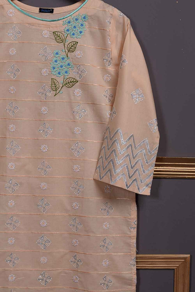 Cambric Embroidered & Printed Kurti – Triangle (P-247-19-Peach)