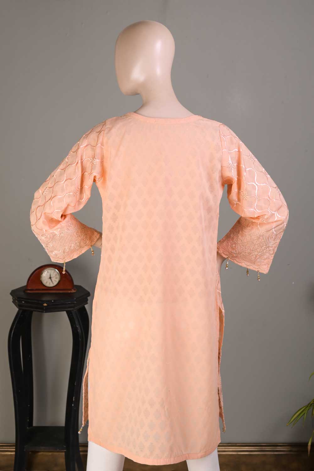 P-28-21-Peach - Stove - Cambric Embroidered Kurti