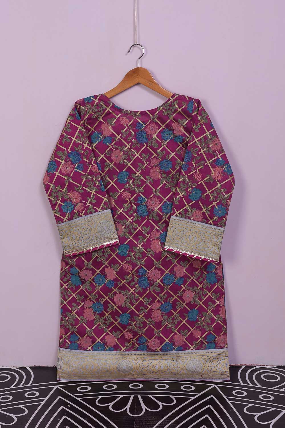 Sheep (P-58-21-Fuchsia) - Paper Cotton Gold Printed Kurti