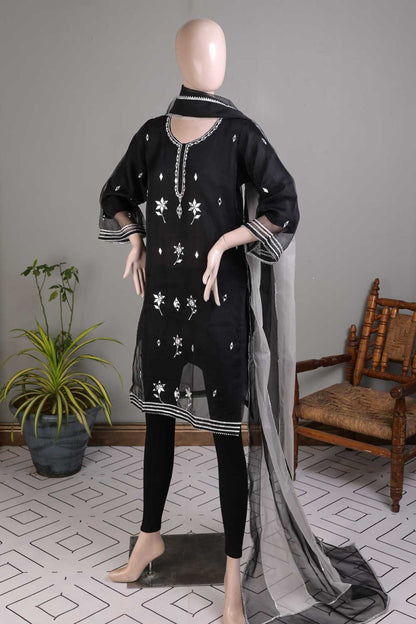 Organza 2pc Stitched Kurti with Organza Dupatta- 2Pc Black Organza 2 (P-52-20-Black)