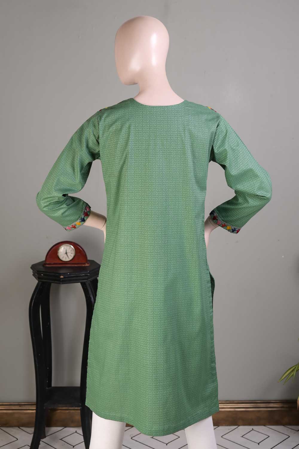 P-14-22-Green- Wide - Cambric Embroidered Kurti