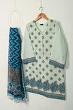 Lime 2PC (P-65-21-Mint) - Cotton Embroidered Shirt With Printed Chiffon Dupatta