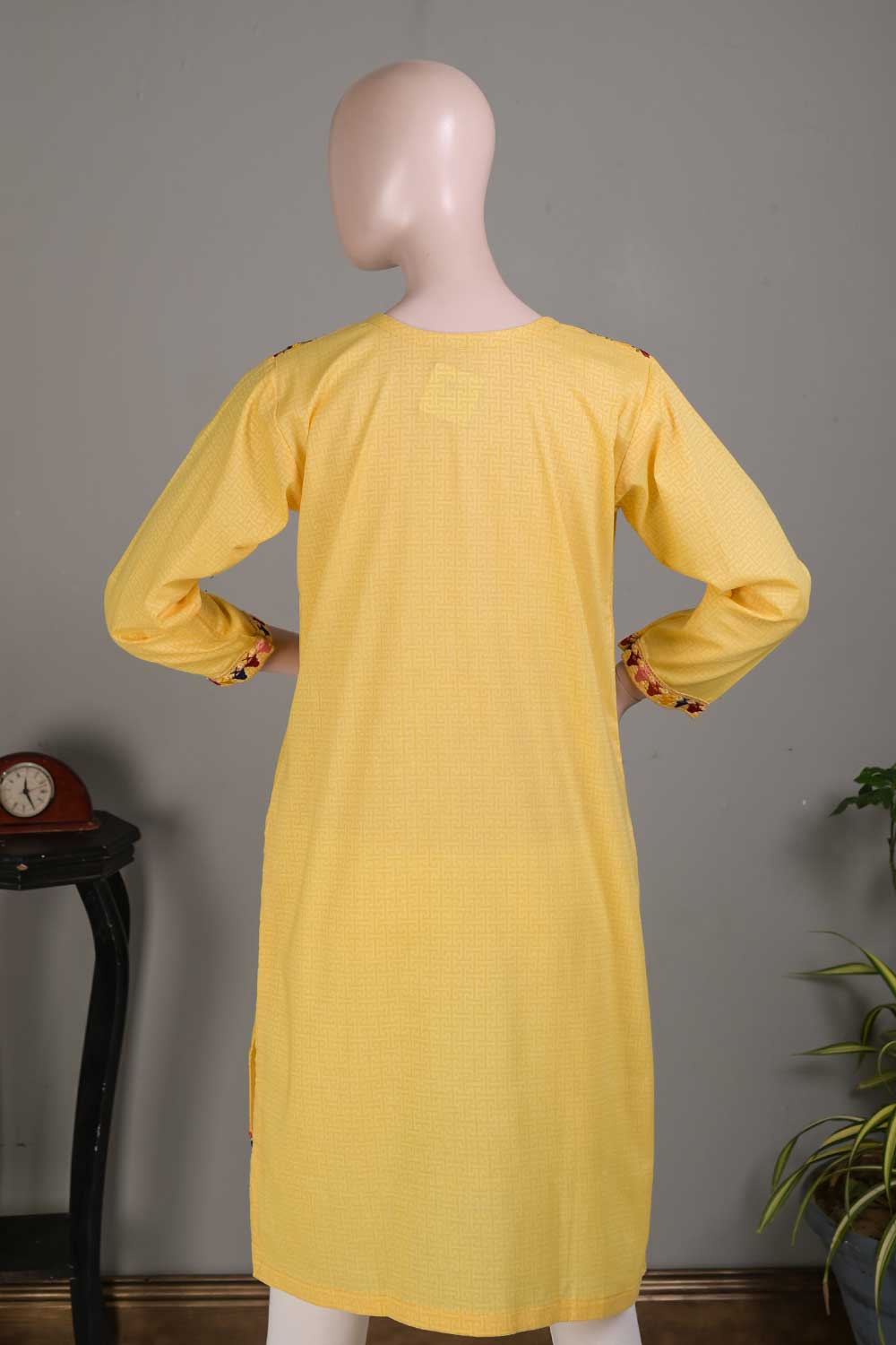 P-14-22-Yellow- Wide - Cambric Embroidered Kurti