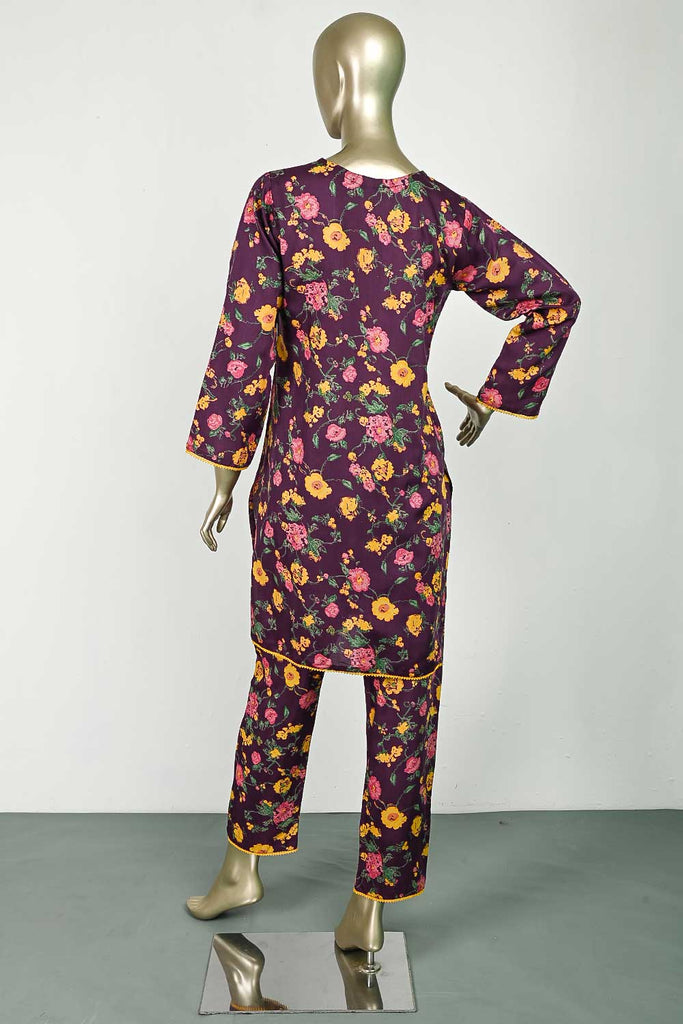 P-01-23-Purple - Viscose Yellow Flower | 2Pc Cambric Printed Shirt With Printed Trouser