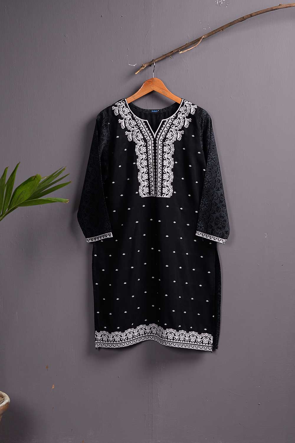 Viscose Printed & Embroidered Kurti - Arc (P-234-19-BLK)