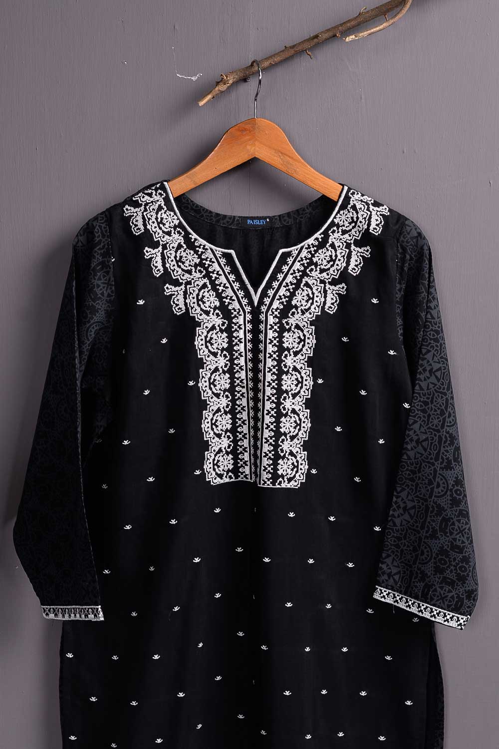 Viscose Printed & Embroidered Kurti - Arc (P-234-19-BLK)