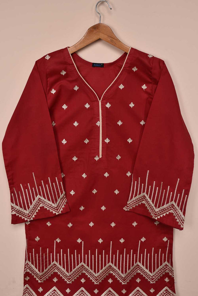 Cotton Embroidered Stitched Kurti - Arrow Sequence (ES-002A-Red)