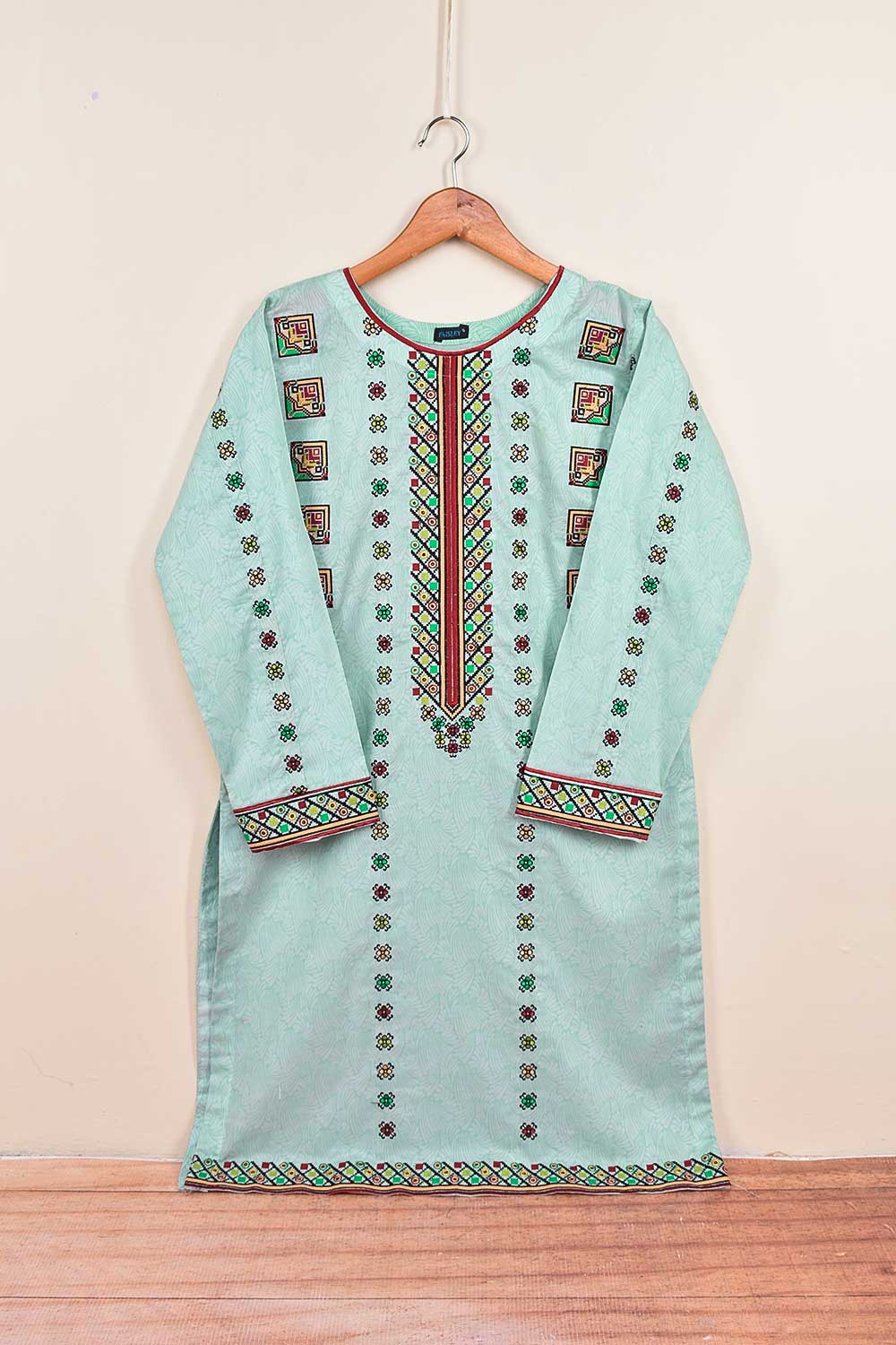 Cambric Embroidered Kurti - Axis (P-33-21-Ferozi)