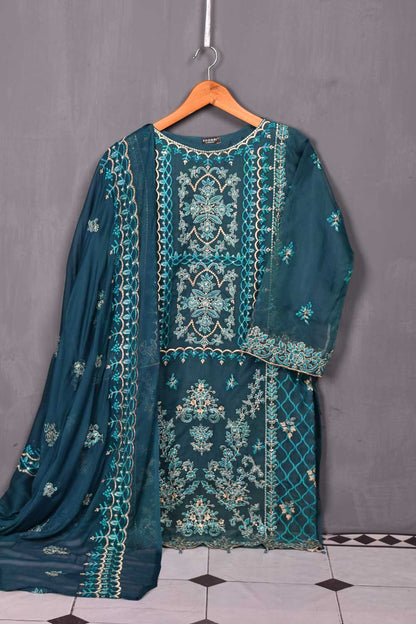 Organza Embroidered Kurti with Chiffon Dupatta - Blossom Peacock (P-30-20-PB)