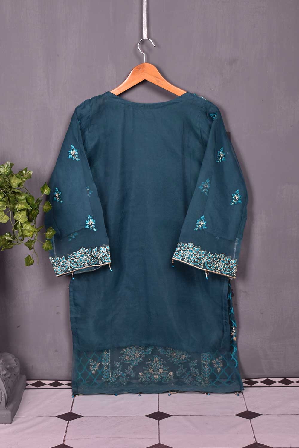 Organza Embroidered Kurti with Chiffon Dupatta - Blossom Peacock (P-30-20-PB)