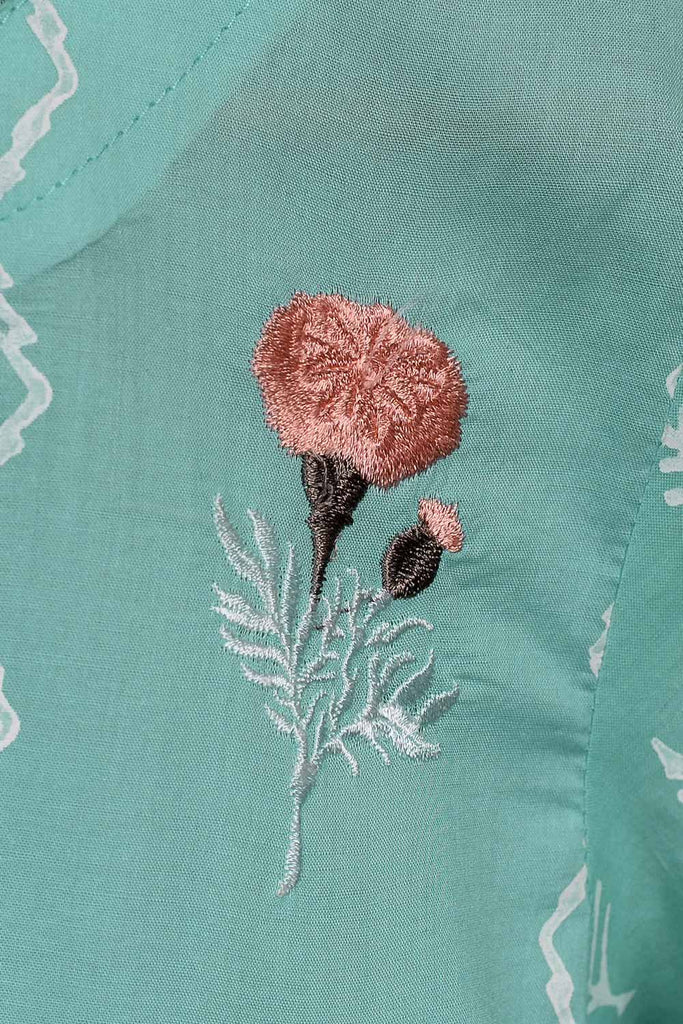 Cambric Printed & Embroidered Kurti - BZ (P-211-19-Ferozi)