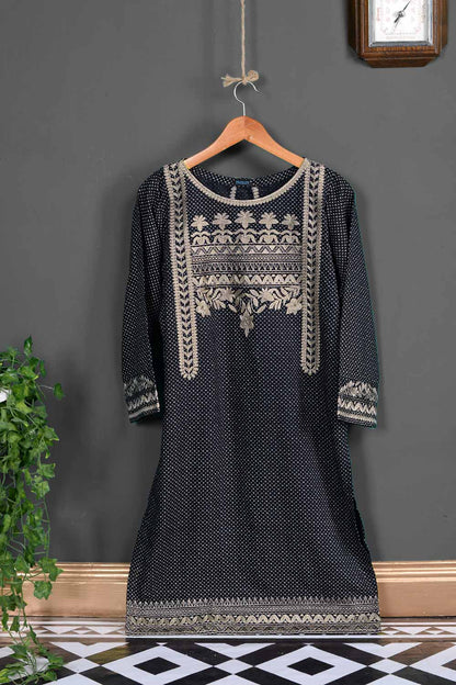 Viscose Printed & Embroidered Kurti - Backemb P-197-19-BLK