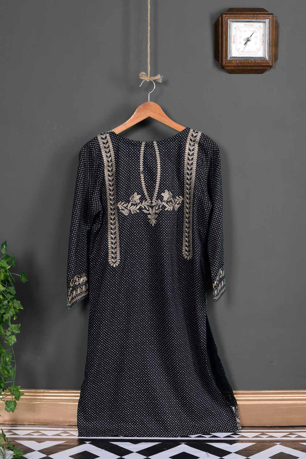 Viscose Printed & Embroidered Kurti - Backemb P-197-19-BLK