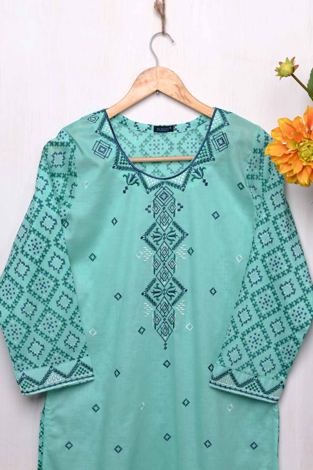 Cambric Embroidered & Printed Kurti  - Barfi (P-181-19-SG)