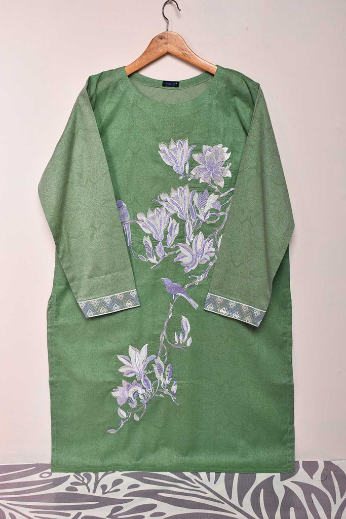Cambric Printed & Embroidered Kurti - Bird (P-06-21-Green)
