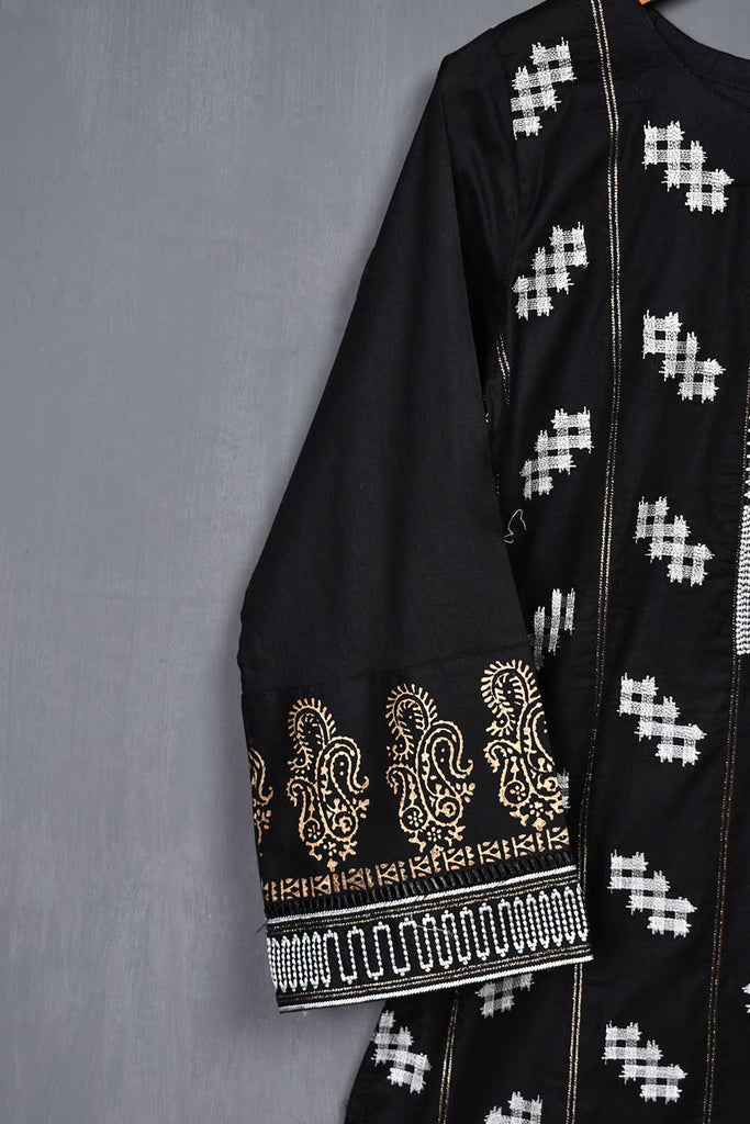 2 Pc Cotton Embroidered kurti with Organza Cotton Dupatta - Black Lamp (P-60-20-Black)