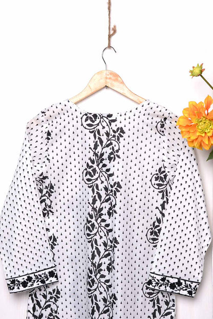 Cambric Embroidered & Printed Kurti  - Black Rose (P-198-19-W)