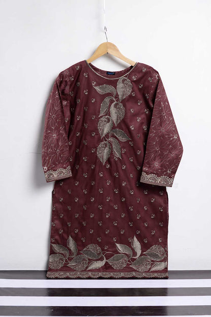 Cambric Printed and Embroidered Kurti - Blazzing (P-265-19-Maroon)