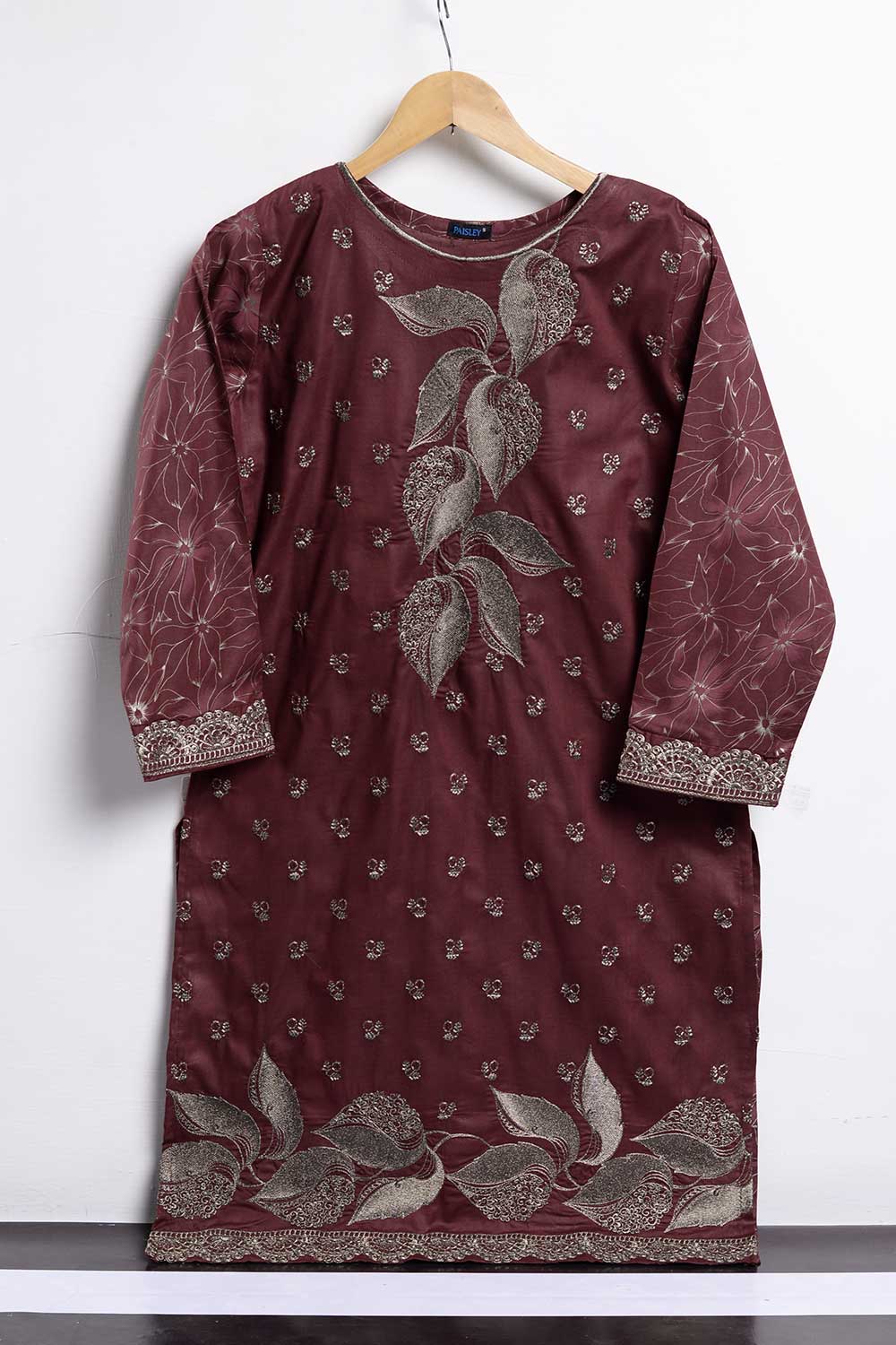 Cambric Printed and Embroidered Kurti - Blazzing (P-265-19-Maroon)