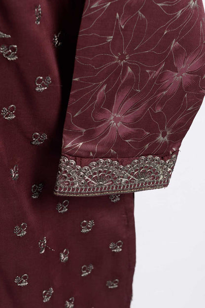 Cambric Printed and Embroidered Kurti - Blazzing (P-265-19-Maroon)