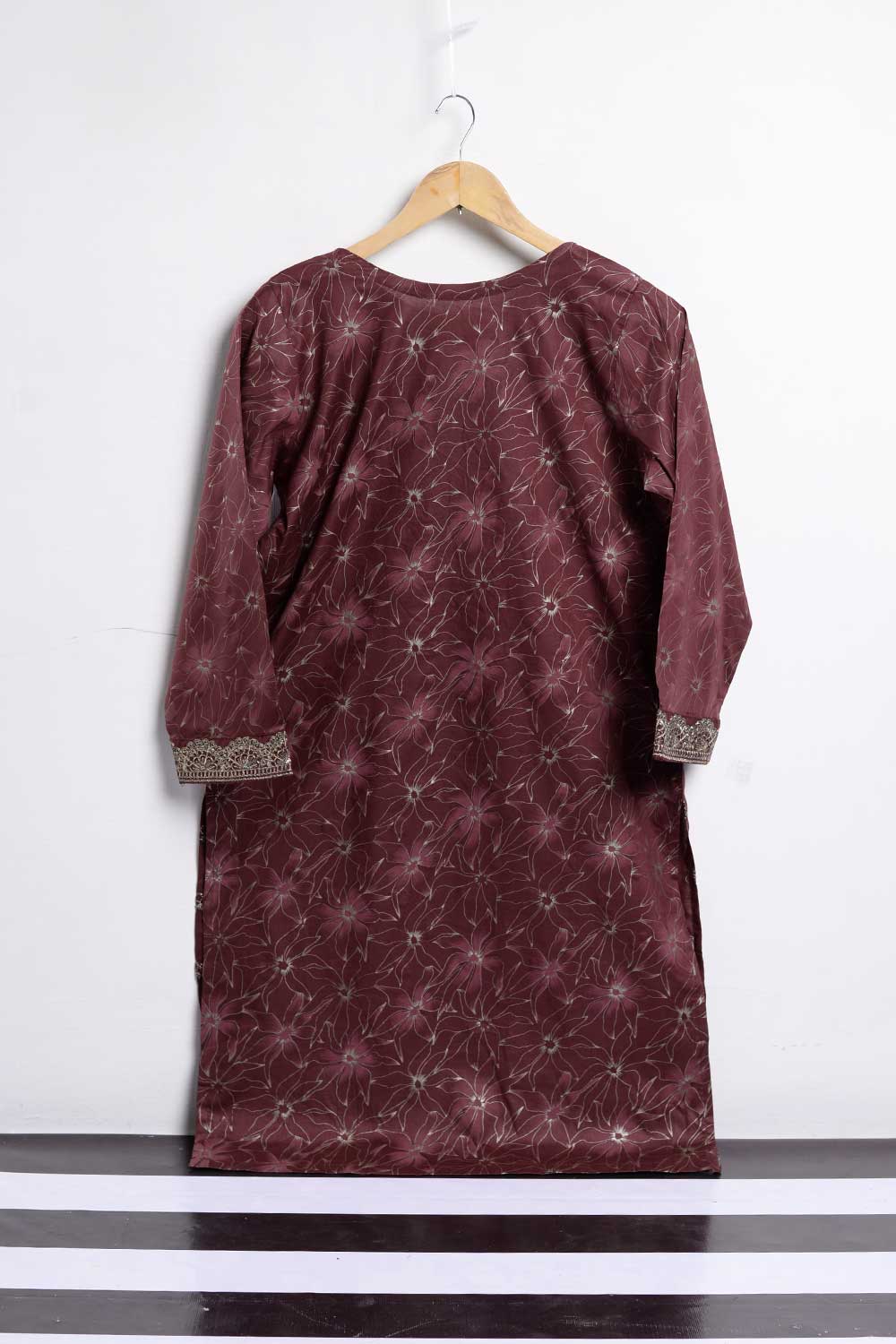 Cambric Printed and Embroidered Kurti - Blazzing (P-265-19-Maroon)