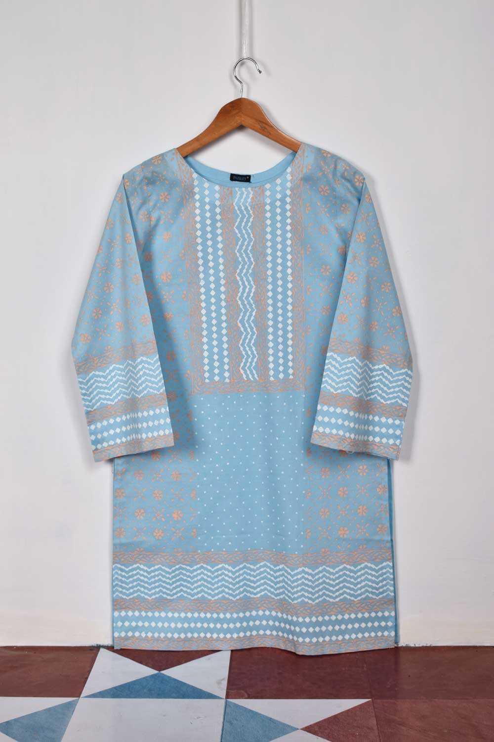 Cambric Printed Kurti - Block Print 2 (P-73-20-Ferozi)