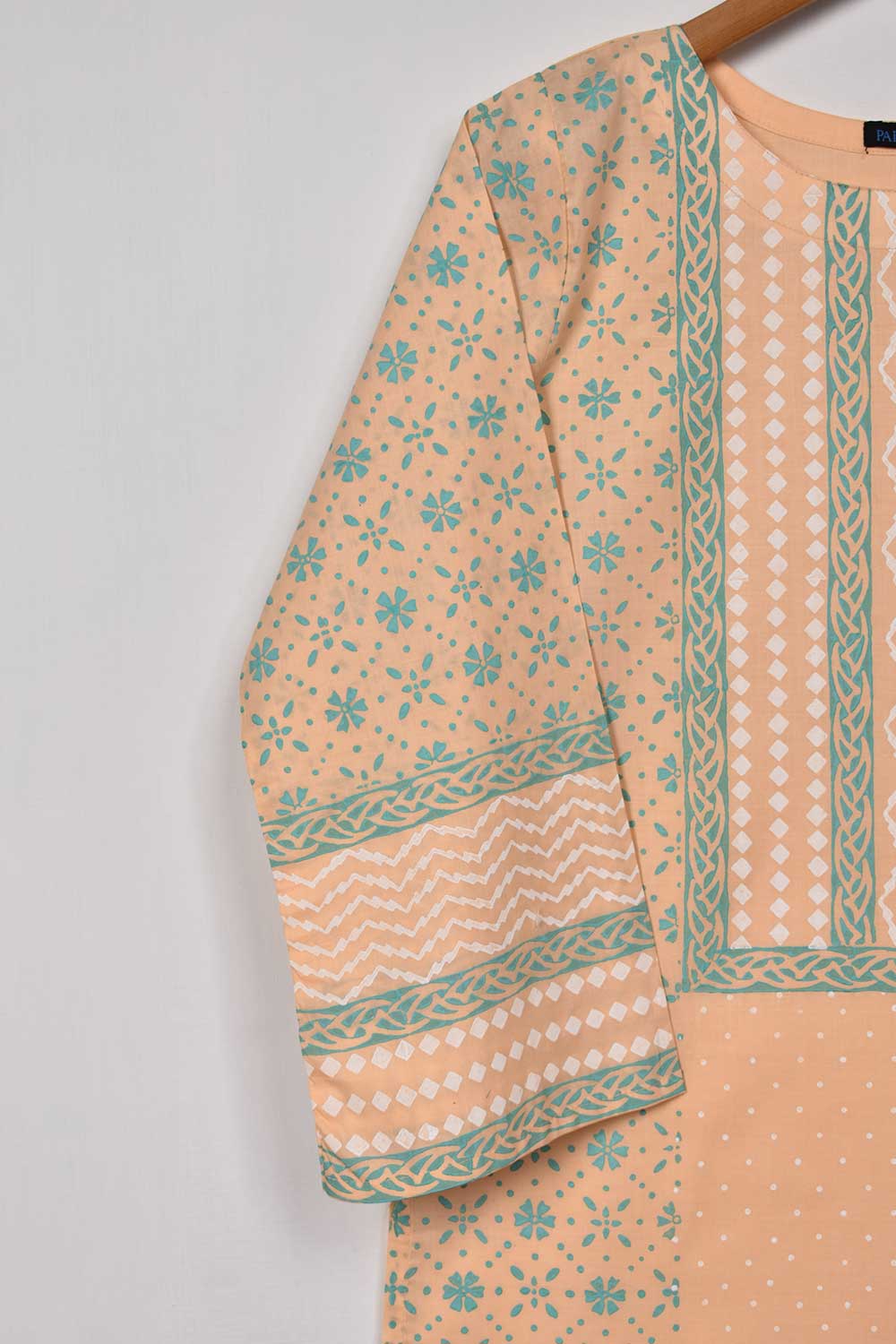 Cambric Printed Kurti - Block Print 2 (P-73-20-Peach)