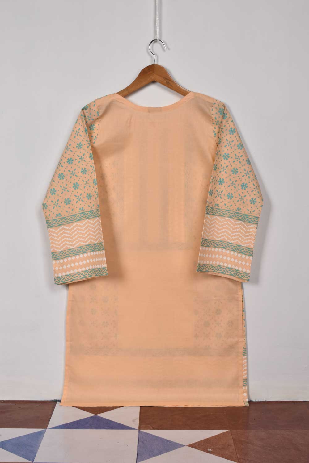 Cambric Printed Kurti - Block Print 2 (P-73-20-Peach)