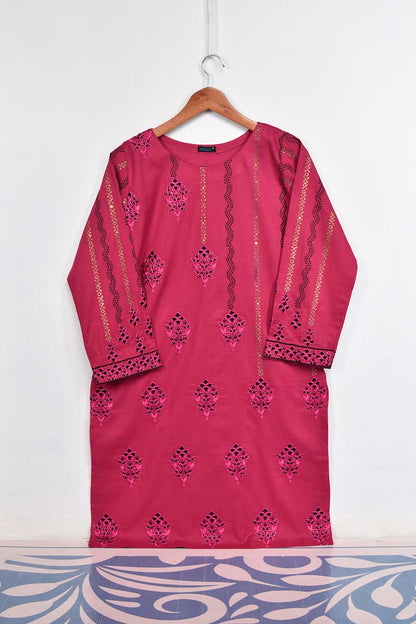 Cambric Printed & Embroidered Kurti - Block Sequence (P-81-20-DarkPink)