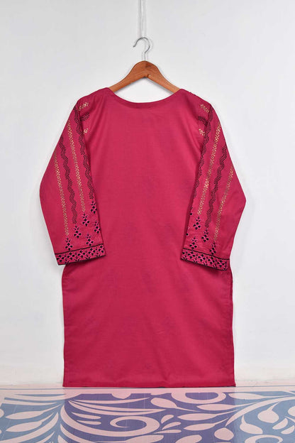 Cambric Printed & Embroidered Kurti - Block Sequence (P-81-20-DarkPink)