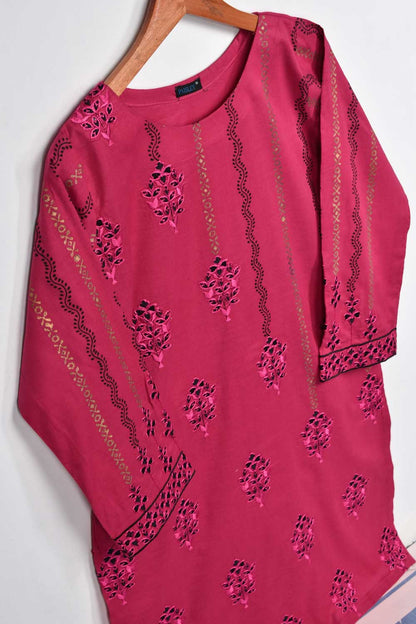 Cambric Printed & Embroidered Kurti - Block Sequence (P-81-20-DarkPink)