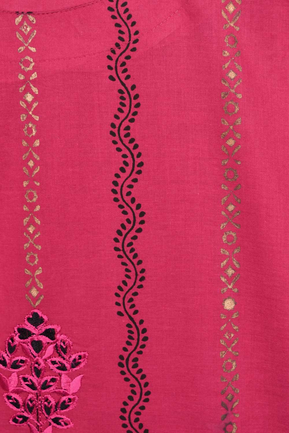 Cambric Printed & Embroidered Kurti - Block Sequence (P-81-20-DarkPink)