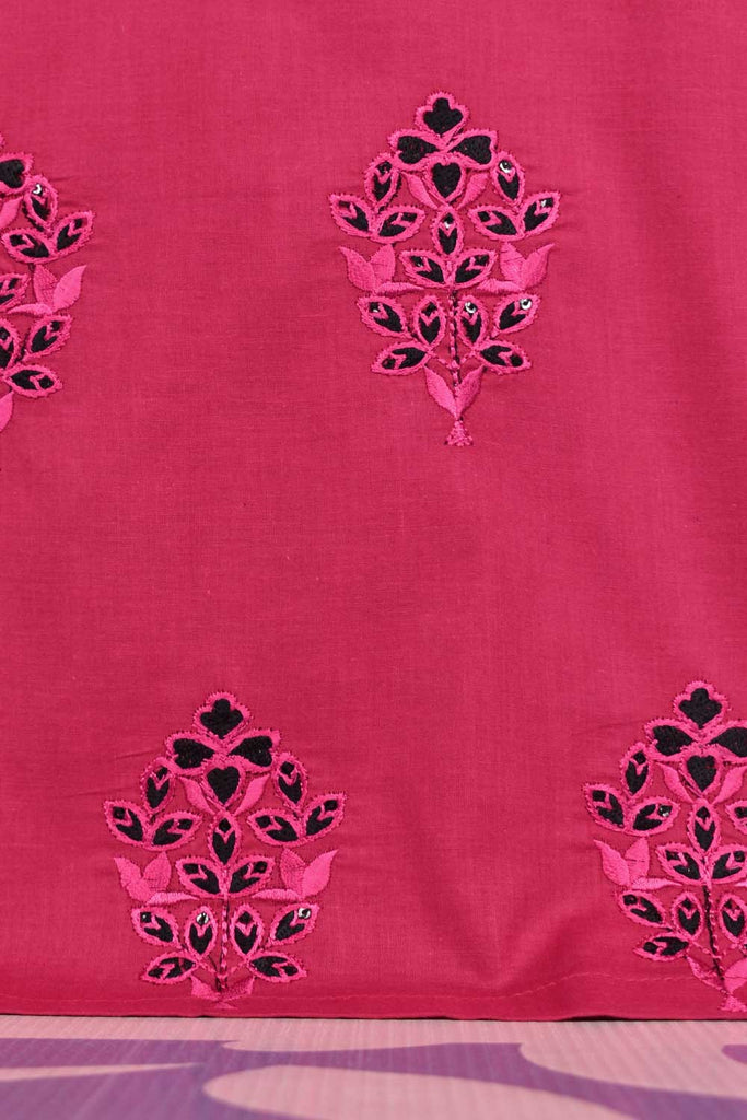 Cambric Printed & Embroidered Kurti - Block Sequence (P-81-20-DarkPink)