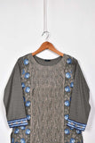 Cambric Printed & Embroidered Kurti With Mirror Work - Blue Roses (P-69-20-Grey)