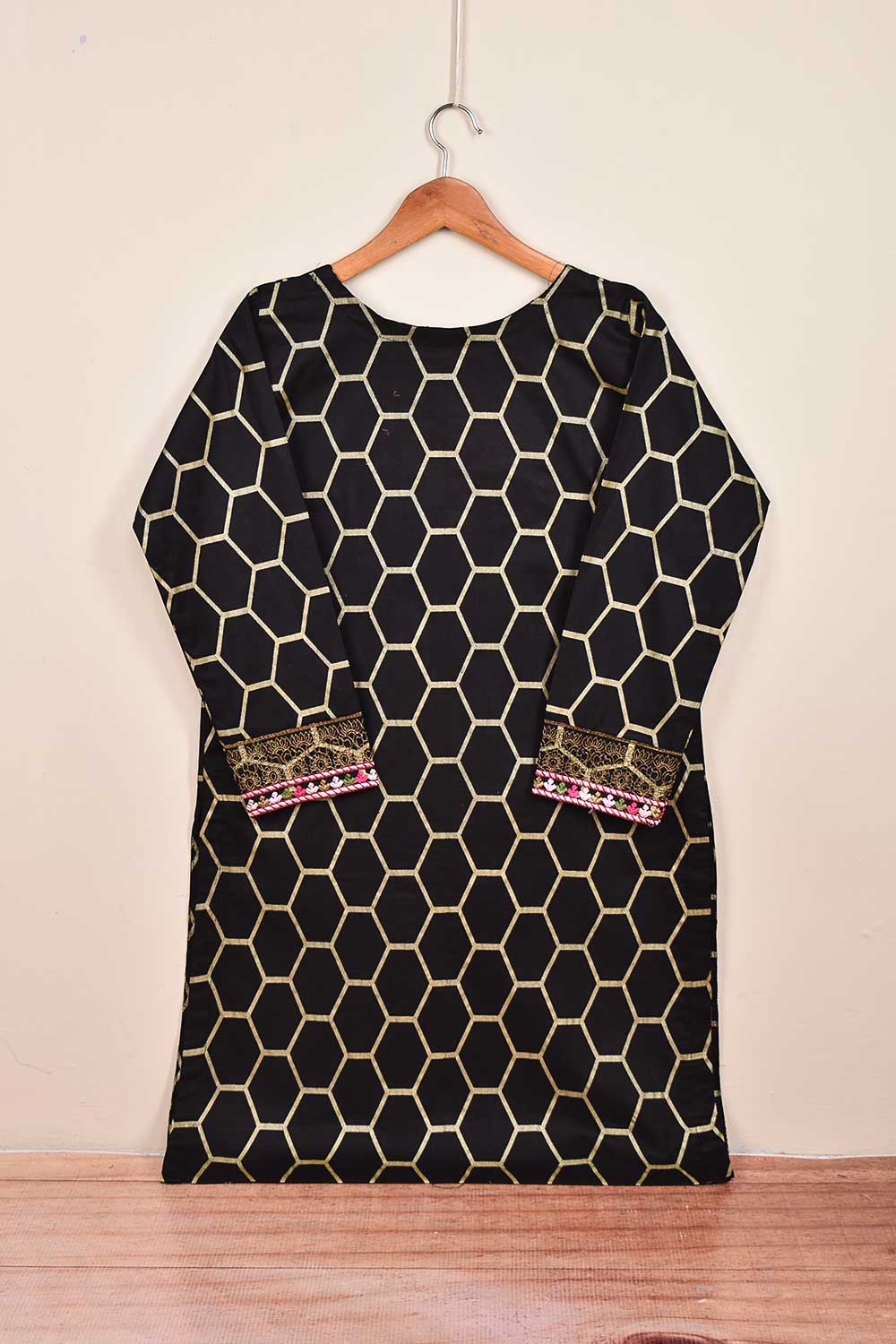 Cambric Printed & Embroidered Kurti - Boost (P-32-21-Black)