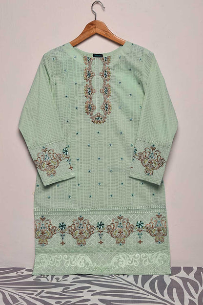 Cambric Printed & Embroidered Kurti - Brick Print (P-09-21-LightGreen)