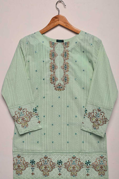 Cambric Printed & Embroidered Kurti - Brick Print (P-09-21-LightGreen)