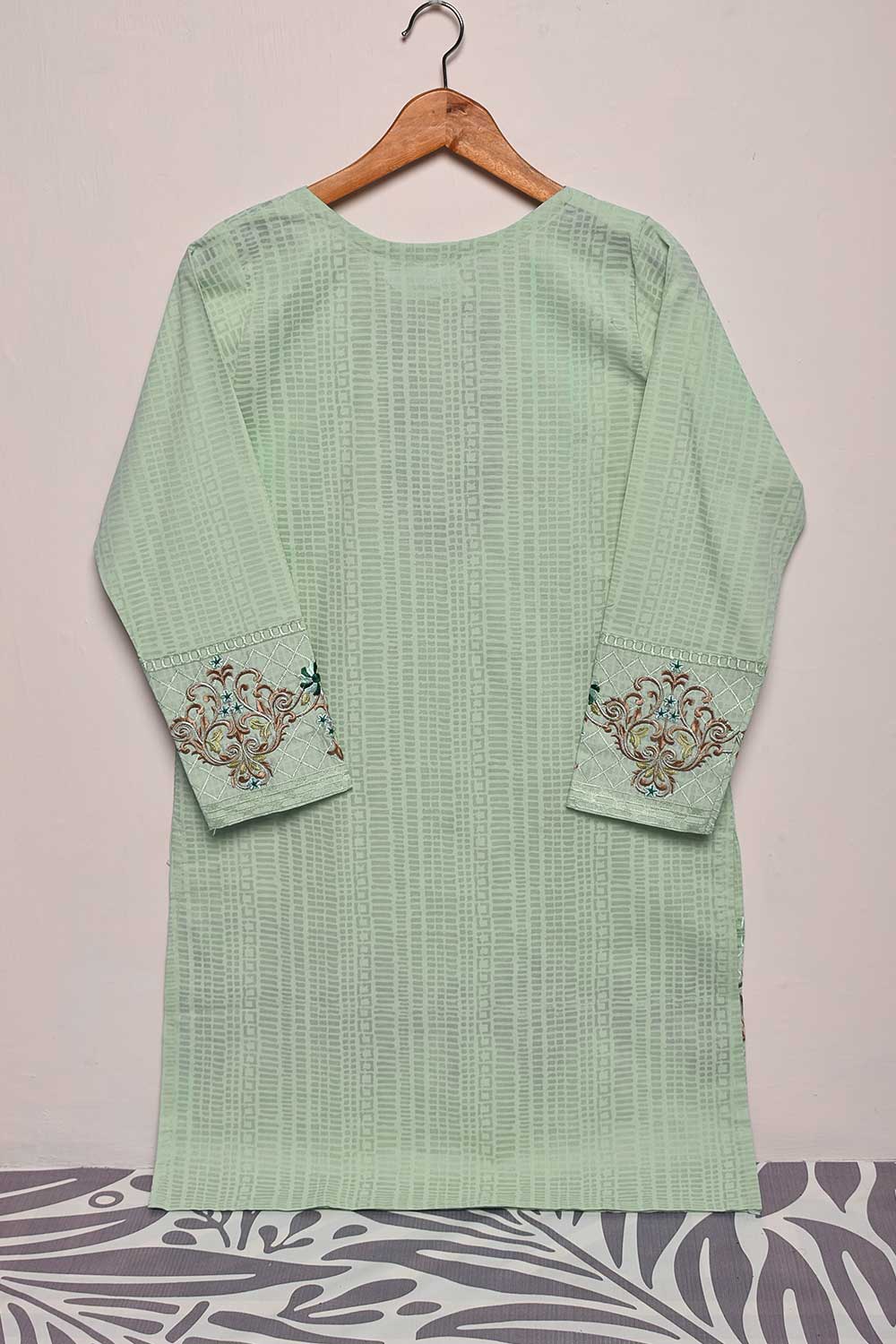 Cambric Printed & Embroidered Kurti - Brick Print (P-09-21-LightGreen)