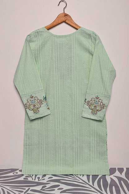 Cambric Printed & Embroidered Kurti - Brick Print (P-09-21-LightGreen)