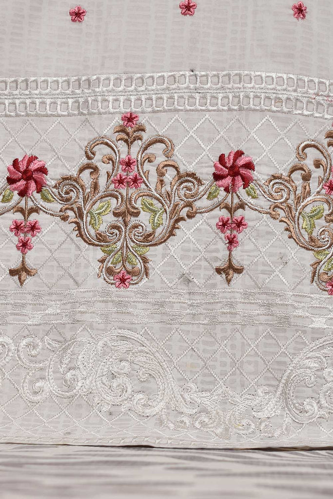 Cambric Printed & Embroidered Kurti - Brick Print (P-09-21-White)