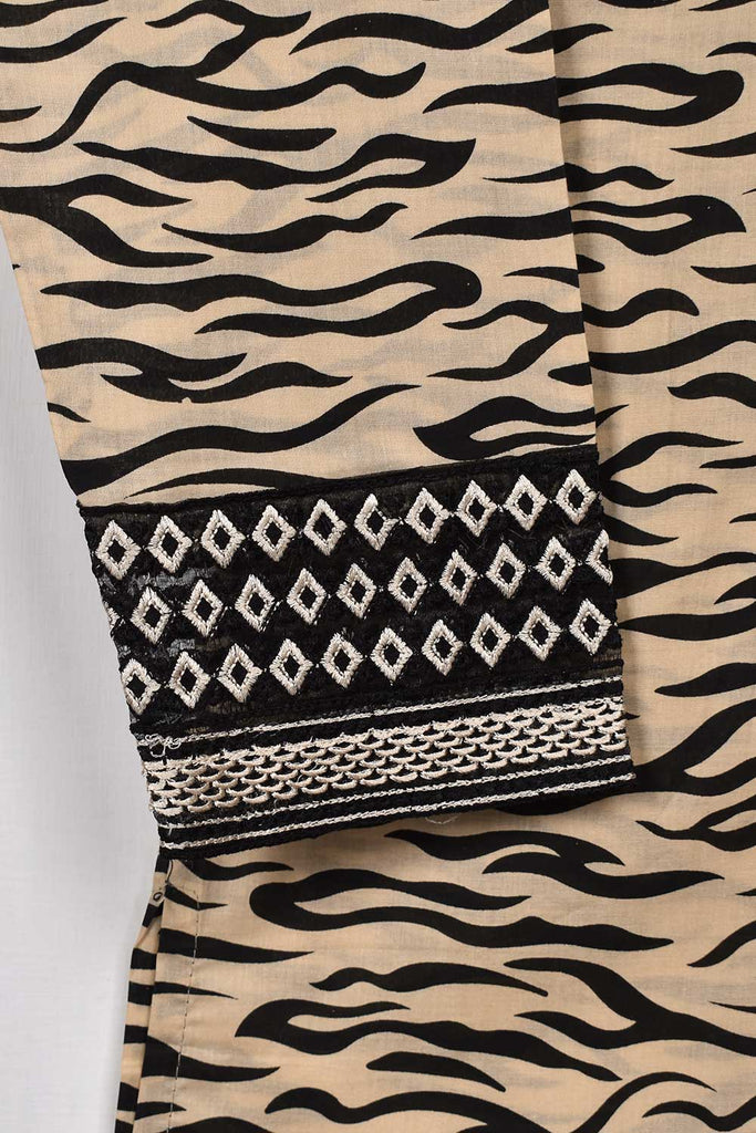 Cambric Printed & Embroidered Kurti - Cheetah Print (P-71-20-Skin)