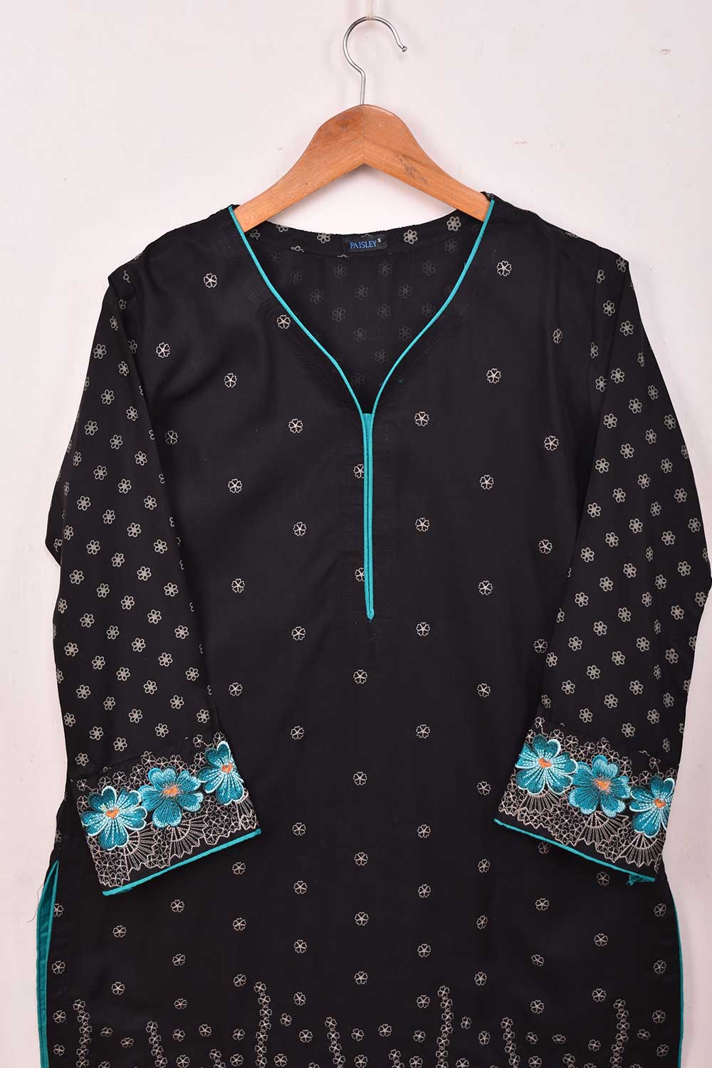 Cambric Printed & Embroidered Kurti - Chicken Phool (P-46-21-Black)