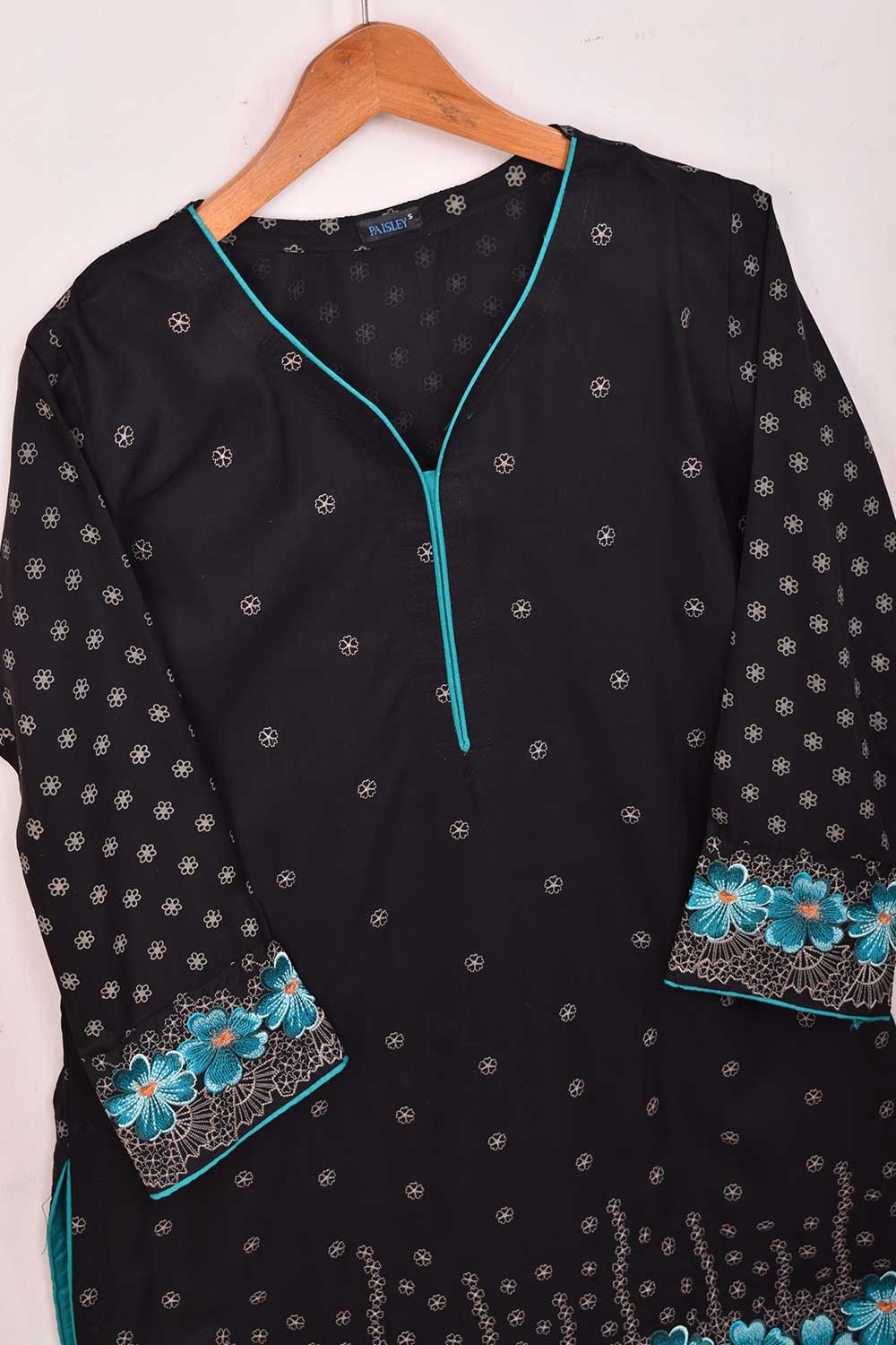 Cambric Printed & Embroidered Kurti - Chicken Phool (P-46-21-Black)