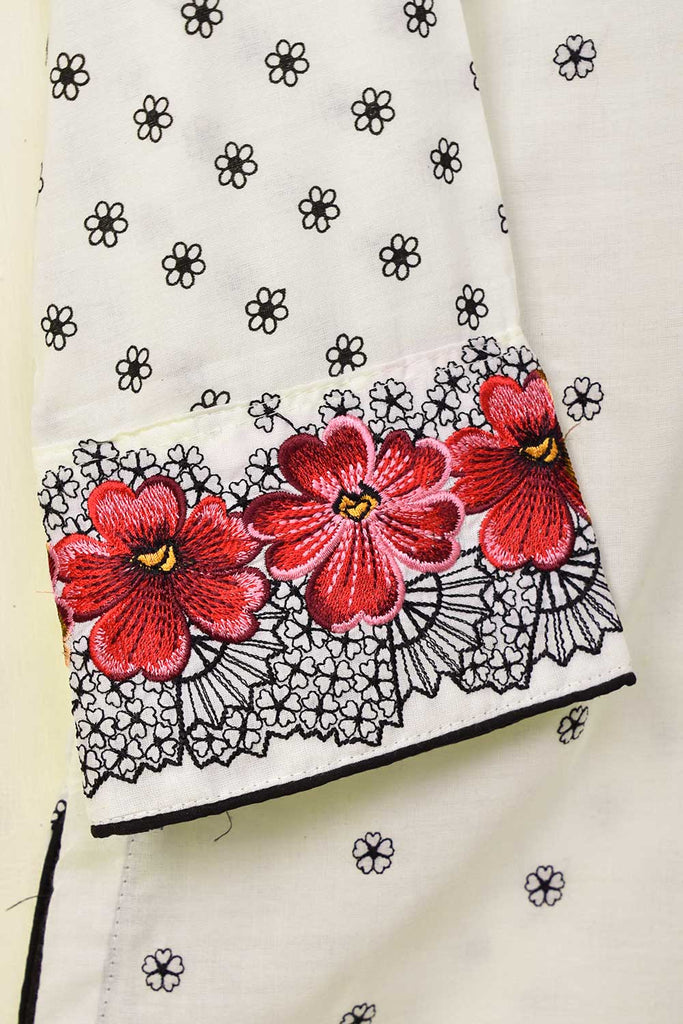 Cambric Printed & Embroidered Kurti - Chicken Phool (P-46-21-Cream)