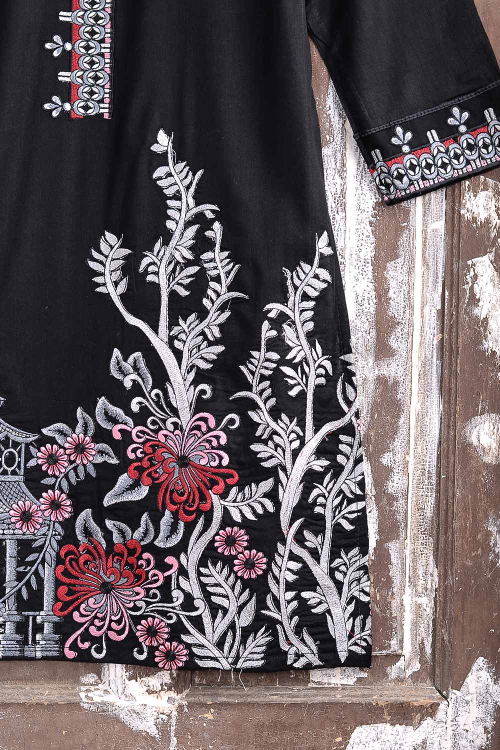 Cambric Embroidered Kurti - China Town P-58-18-BLK