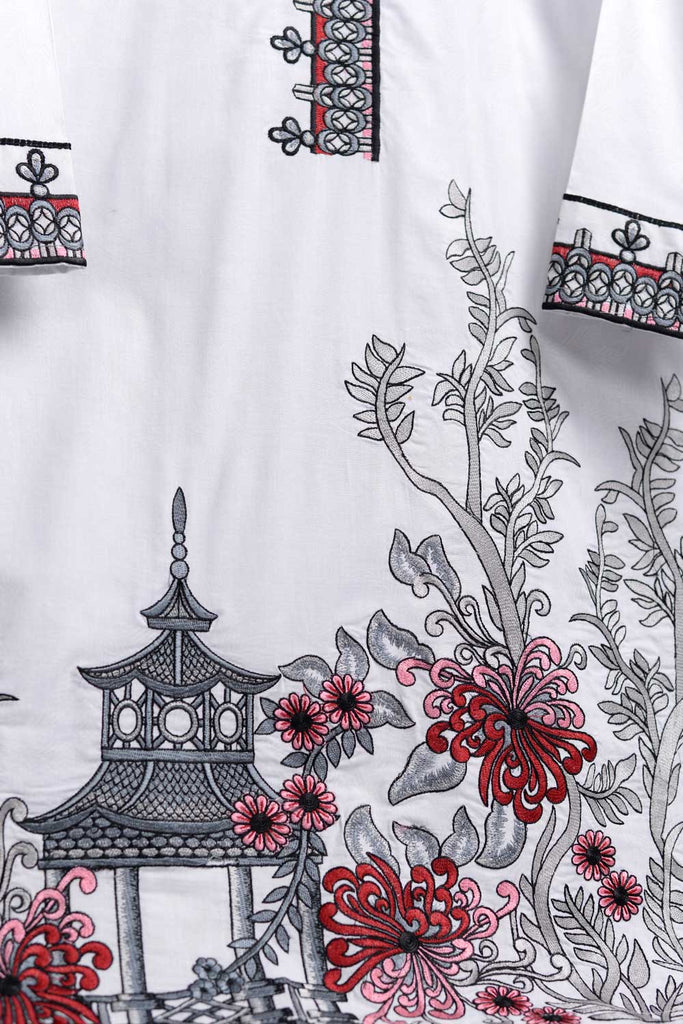Cambric Embroidered Kurti - China Town (P-58-18-White)