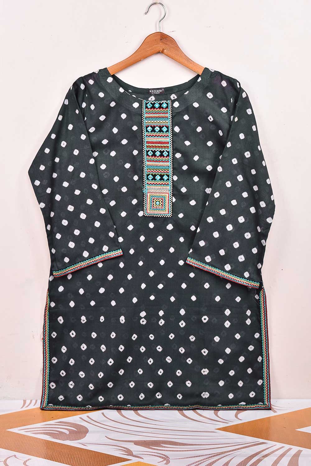 Cambric Printed & Embroidered Kurti - Chunri Lawn Shirt (P-CL-21-Grey)