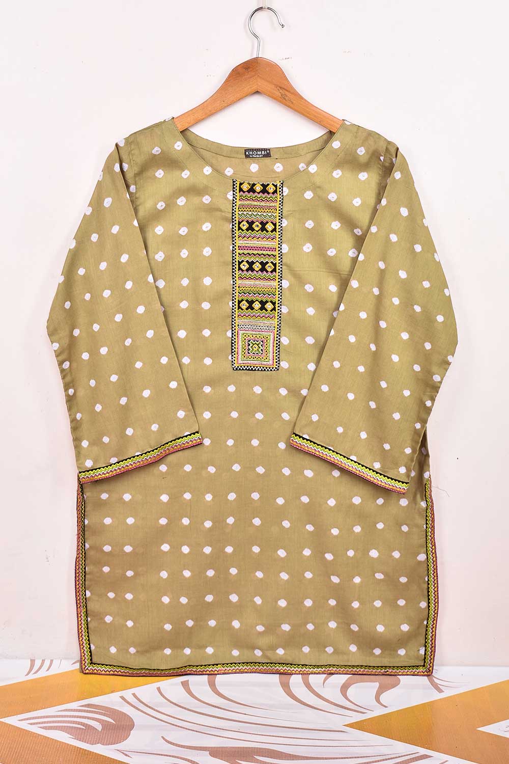 Cambric Printed & Embroidered Kurti - Chunri Lawn Shirt (P-CL-21-Mehendi)