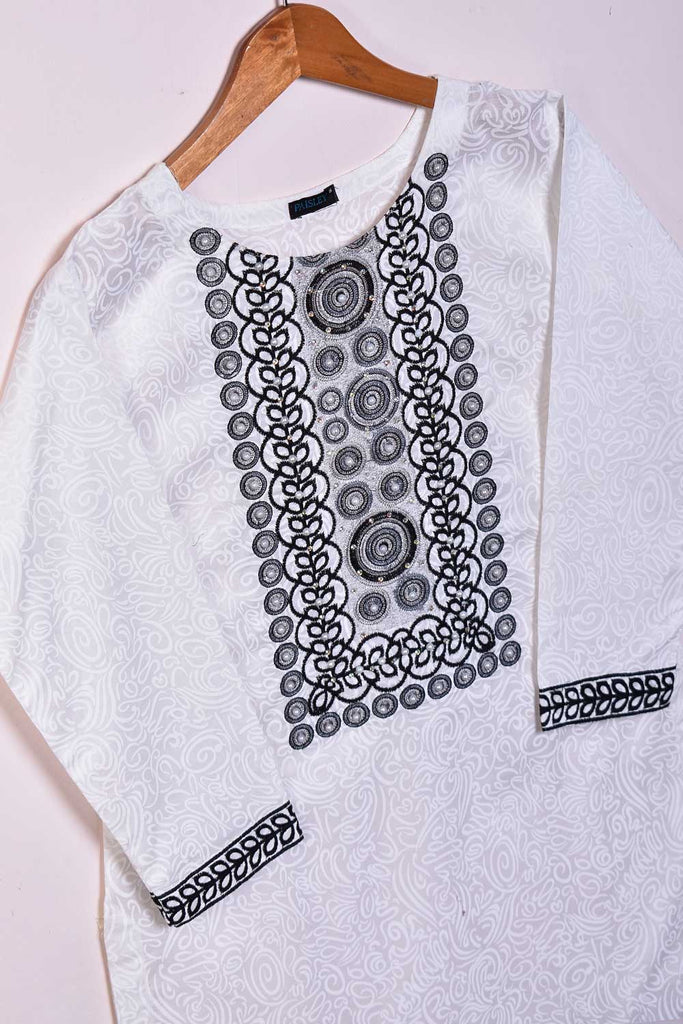 Cambric Printed & Embroidered Kurti - Circular (P-16-21-White)